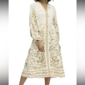 NWT Calypso St Barth Floral V-neck XS midi floral print linen button front dress